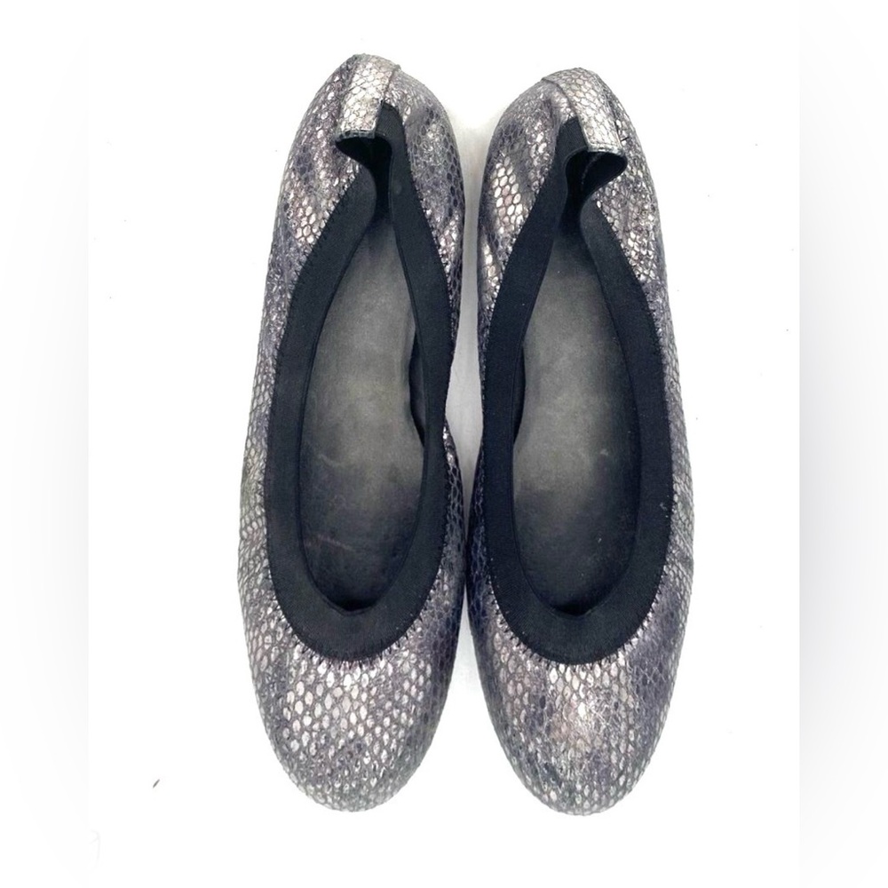 Stuart Weitzman Pewter Snakeskin Embossed Leather Ballet Flats | 10